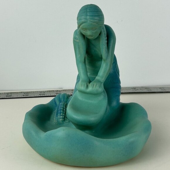 Vintage Van Briggle Pottery Corn Maiden Native American Maize Turquoise Blue 7" - Picture 2 of 15